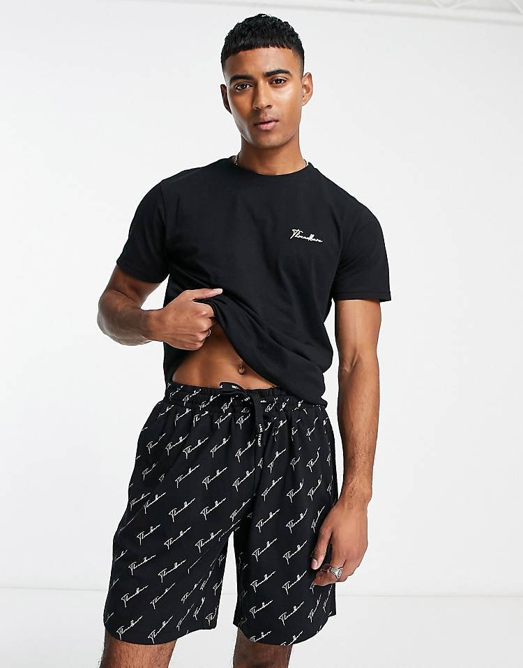 Threadbare Jo script logo short pajama set in black